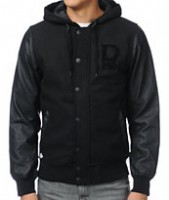 Dravus Braydon Black Faux Leather & Wool Varsity Jacket
