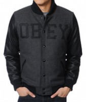 Obey Varsity Font Black Varsity Jacket