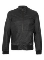 BLACK LEATHER LOOK BOMBER JACKET